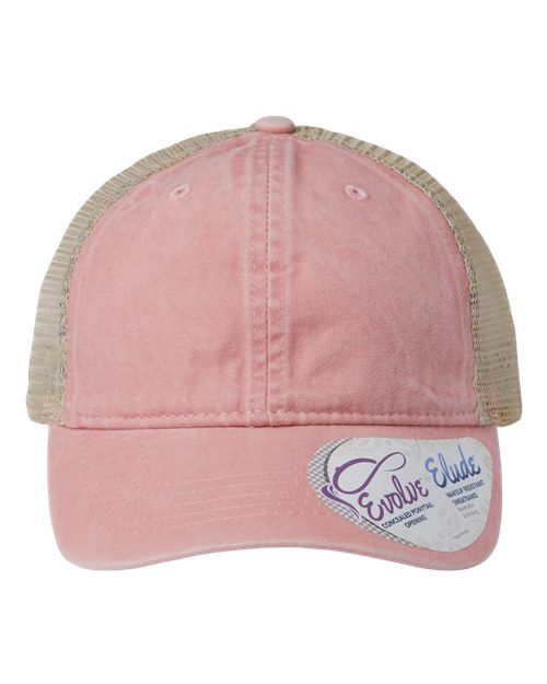 dusty pink and khaki hat