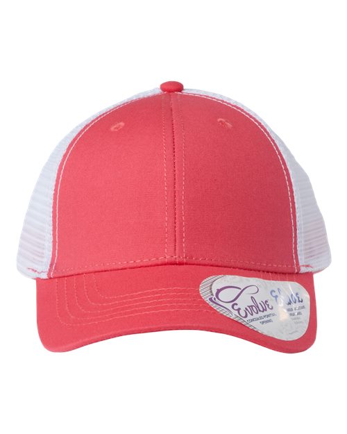 sherbet pink and white hat