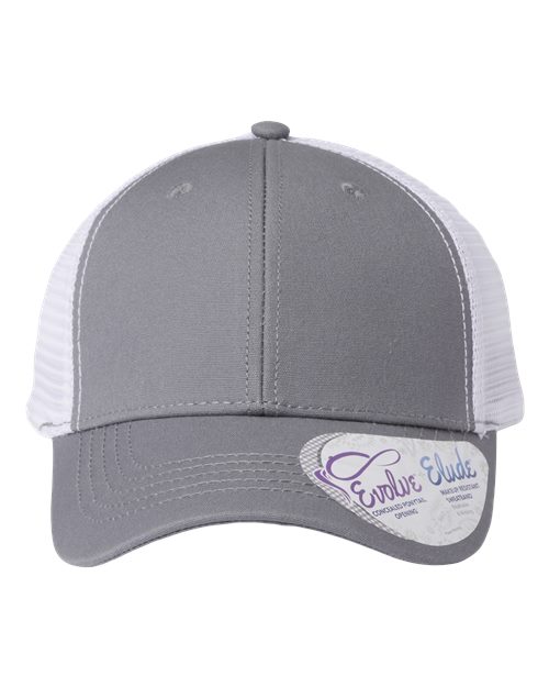 grey and white hat