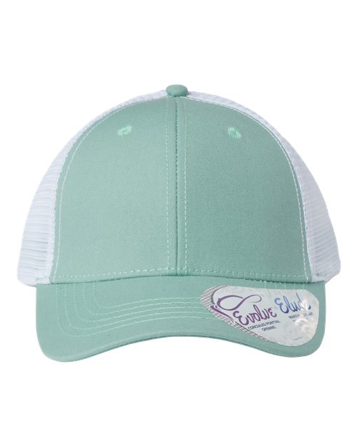 light green and white hat