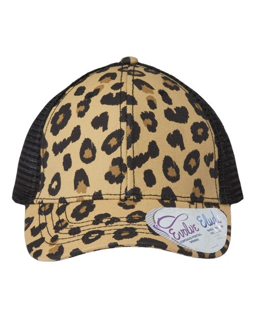 leopard print and black hat