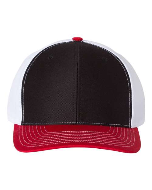 red black and white hat