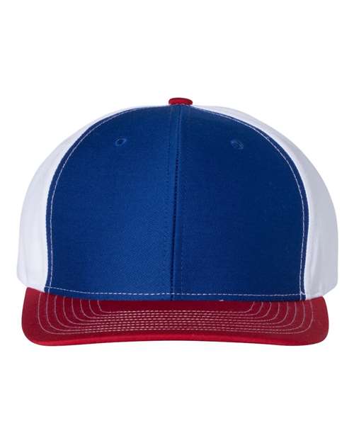 red blue and white hat